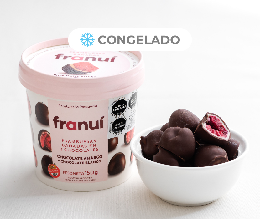 Frambuesas Cubiertas en Chocolate Amargo Franui, 150 g