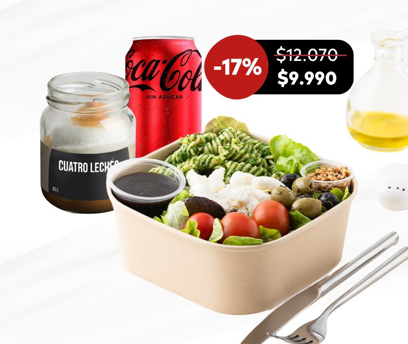Pack Almuerzo Ensalada, Bebida y Postre a Elección